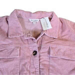 NWT  Heyday House of WE Corduroy Button Down Shirt Jacket Frayed Hem Long Sleeve
